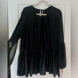 free people black top with see through sleeves size large